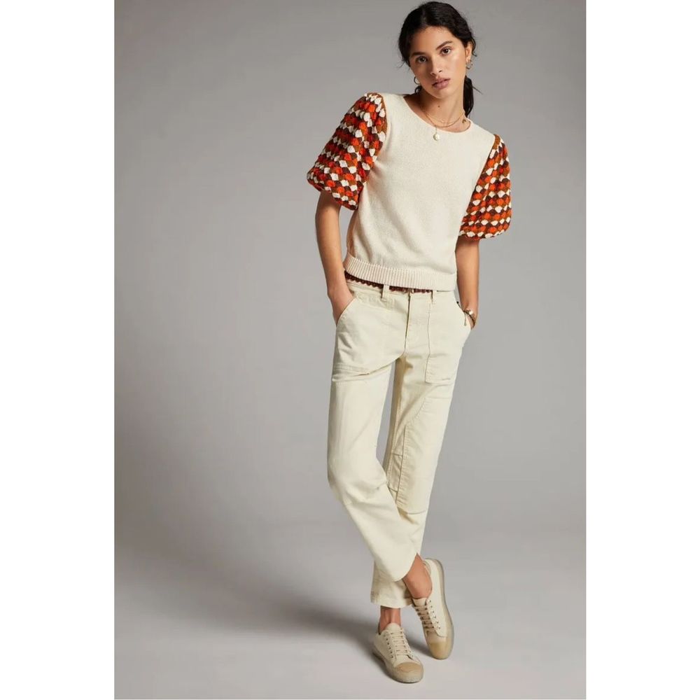 New Anthropologie Stella Pardo Conchitas Sweater Tee Size Small Beige